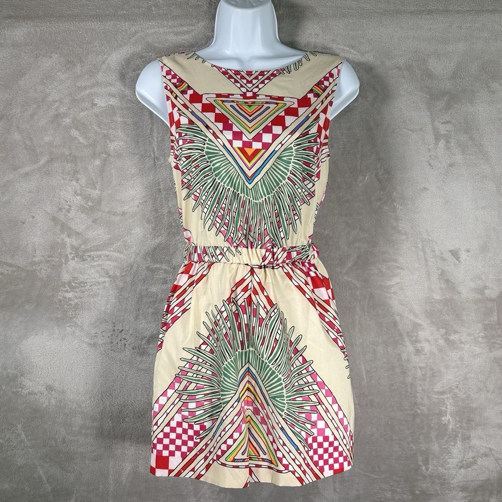 Mara Hoffman Romper Womens Small Beige Geometric Sleeveless Elastic Waist